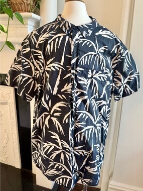 BANKS JOURNAL// Men's Black & White Palm-Print Short-Sleeve Button-Down Shirt